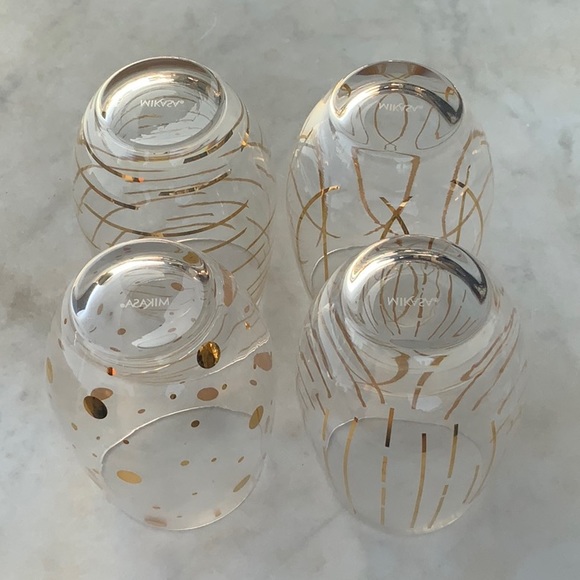 MIKASA CHEERS METALLICS GOLD STEMLESS WINE GLASS SET OF 4 - Picture 5 of 8